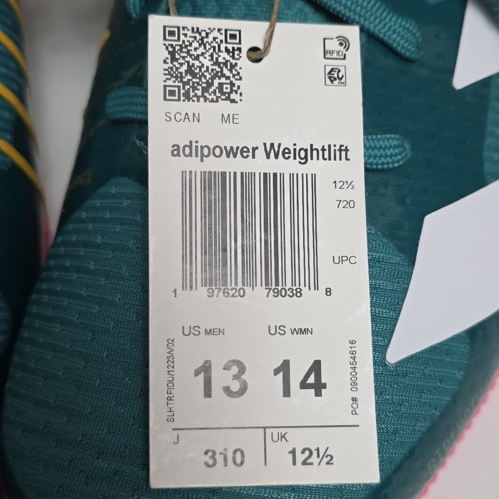 Adidas Adipower Weightlifting 3 Shoes Mens Size 13 Teal White Pink JP9871 New - Picture 13 of 13